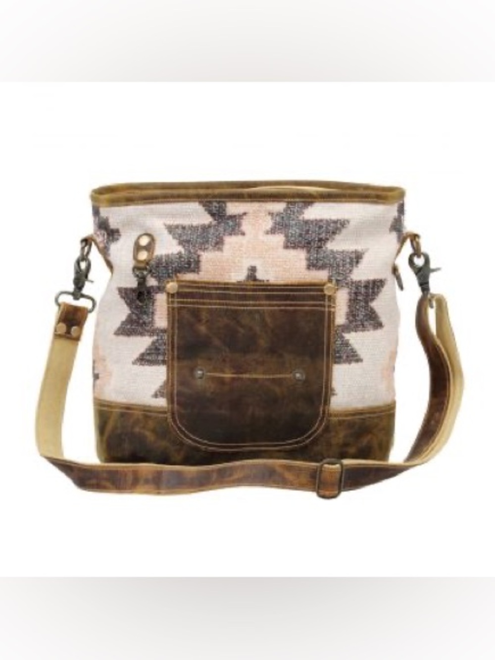 Myra Bag Damn Cool Upcycled Canvas Leather Southwest Aztec Boho Shoulder Bag